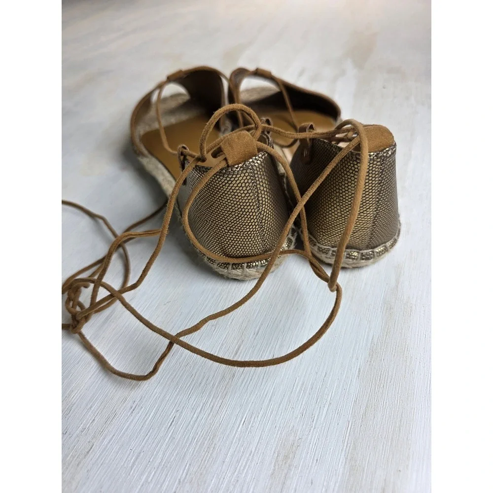 Apt. 9 Cognac Brown Lace Up Espadrille Flats Peep Toe Boho Western Sandals 8